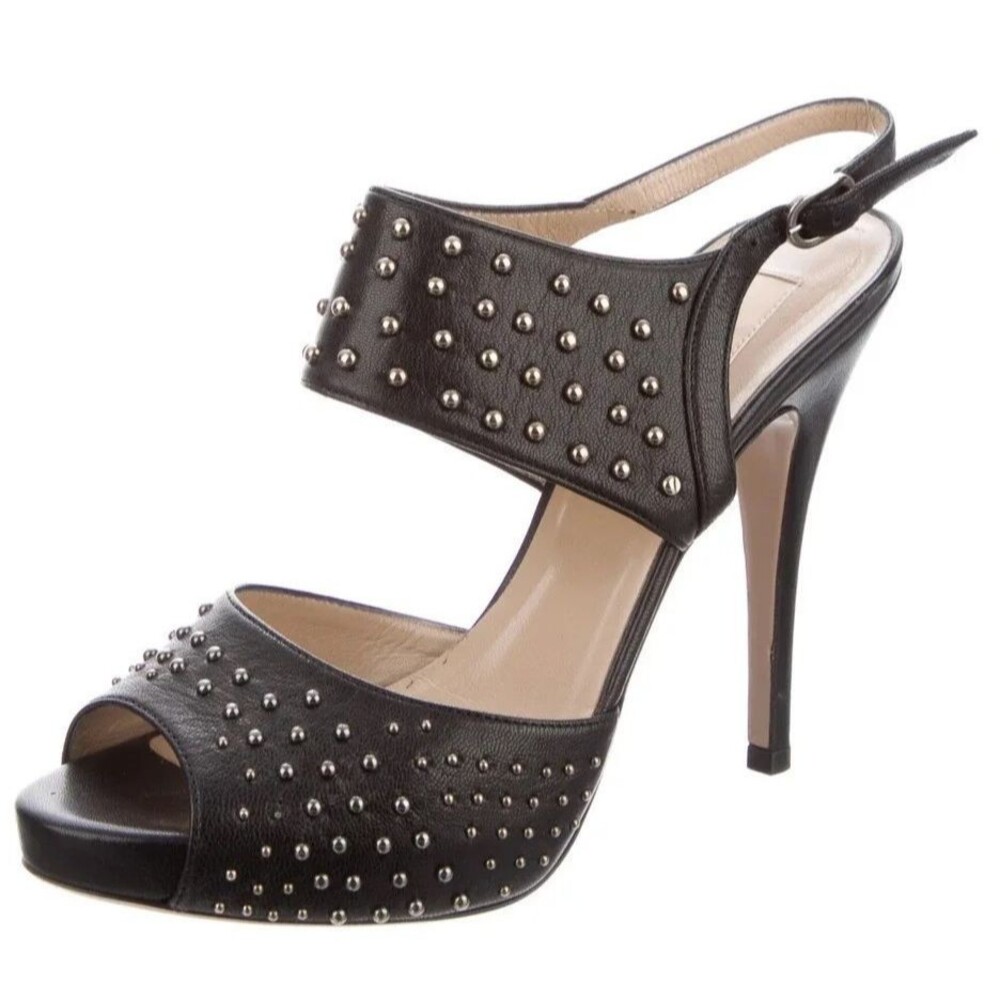 Valentino Garavani Studded Slingback Sandals Black Leather Sz: 37.5 US: 7.5 $895